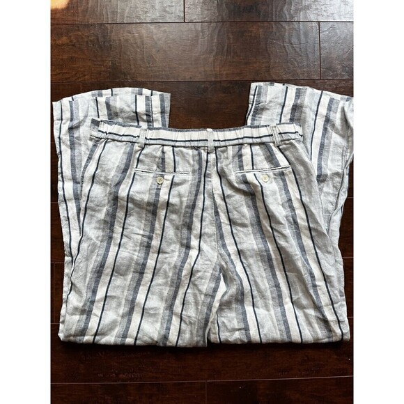 Talbots Blue Striped 100% Linen Straight Leg Pants Womens Sz 14 - Picture 6 of 8